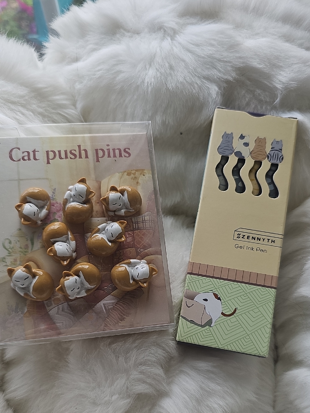 Brown and White Cat Push Pins Set